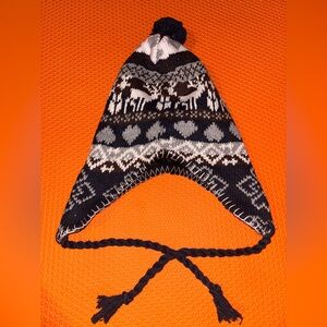 Knit Earflap Hat with Deer Pattern